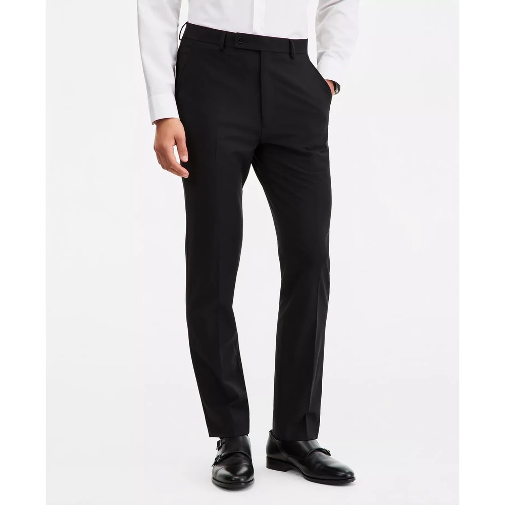 Calvin Klein Mens Black Slim Fit Wool Blend Stretch Dress Pants 33W 30L